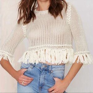For Love And Lemons Cream Fringed Crop Top